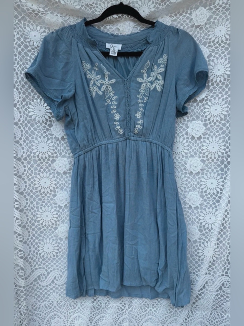 Japna Blue Embroider V neck Dress